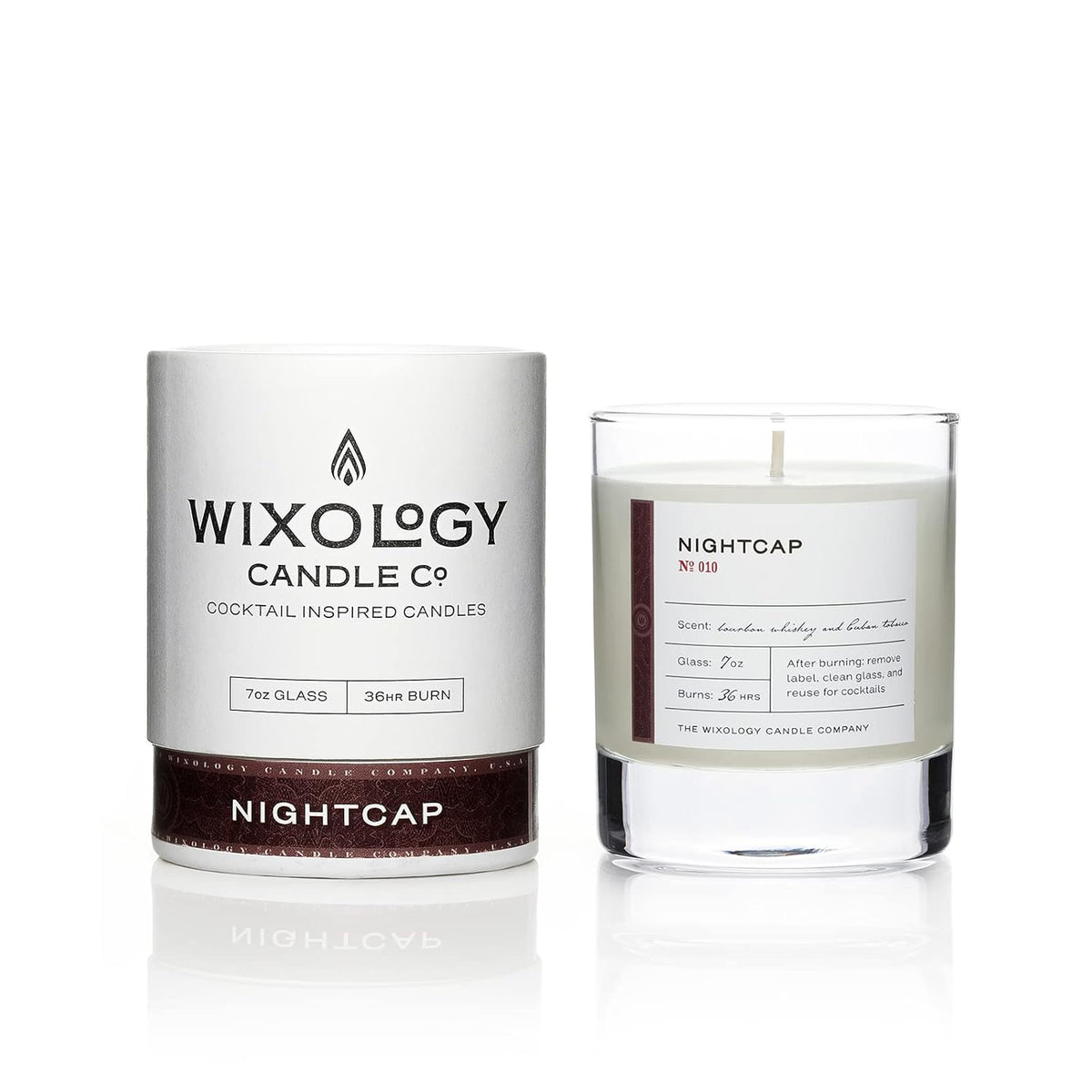 Wixology Cocktail Inspired Bourbon Soy Candles - Scented Candles In Reusable Rocks Glass - Made In Kentucky - 7 Oz (Nightcap) (Whiskey & Tobacco)
