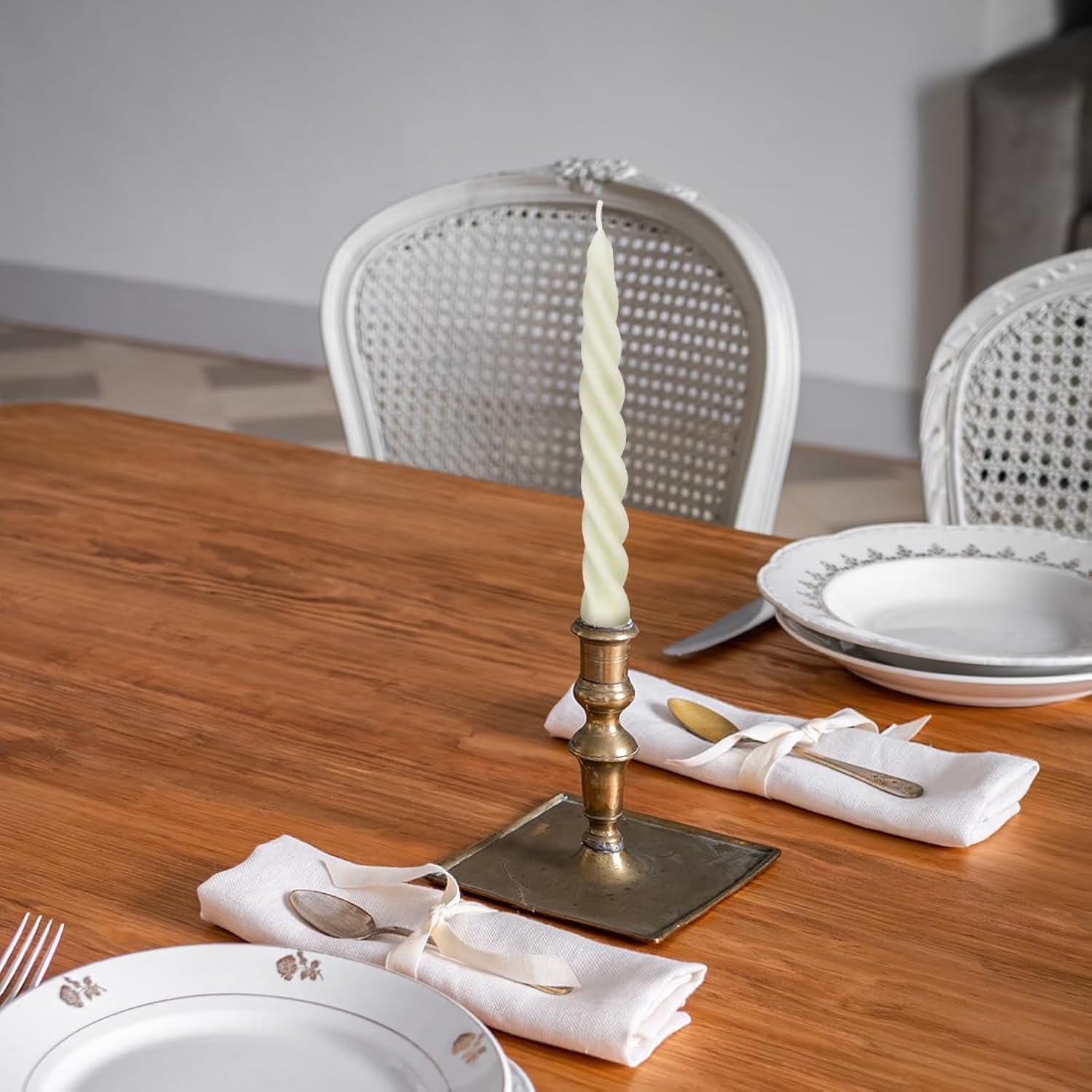 Beeswax Taper Candles Set Of 4,Spiral Taper Candle Dripless Short Candle Sticks For Dinner Wedding Party Christmas Home Decorations - 7 Inch In Height- Off White