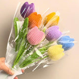 7 Pieces Completed Crochet Flowers Bouquet Hand-Knitted Tulip Artificial Wool Flower For Mother'S Day Birthday Wedding Home Decor