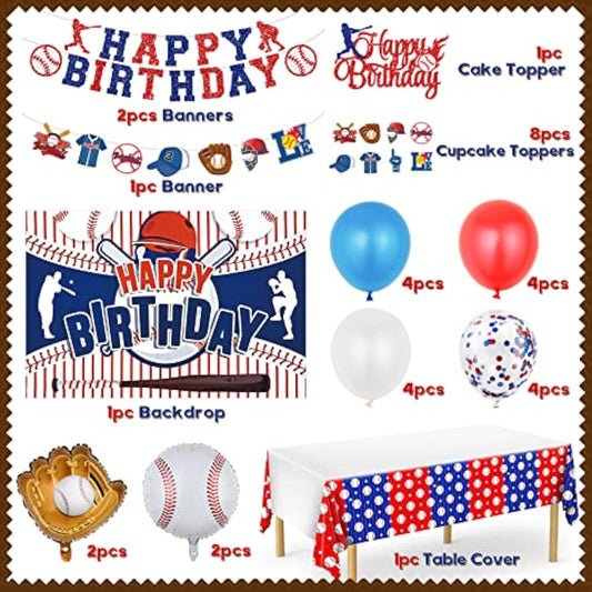 Baseball Party Decorations, Baseball Birthday Party Supplies Kit, Incl
