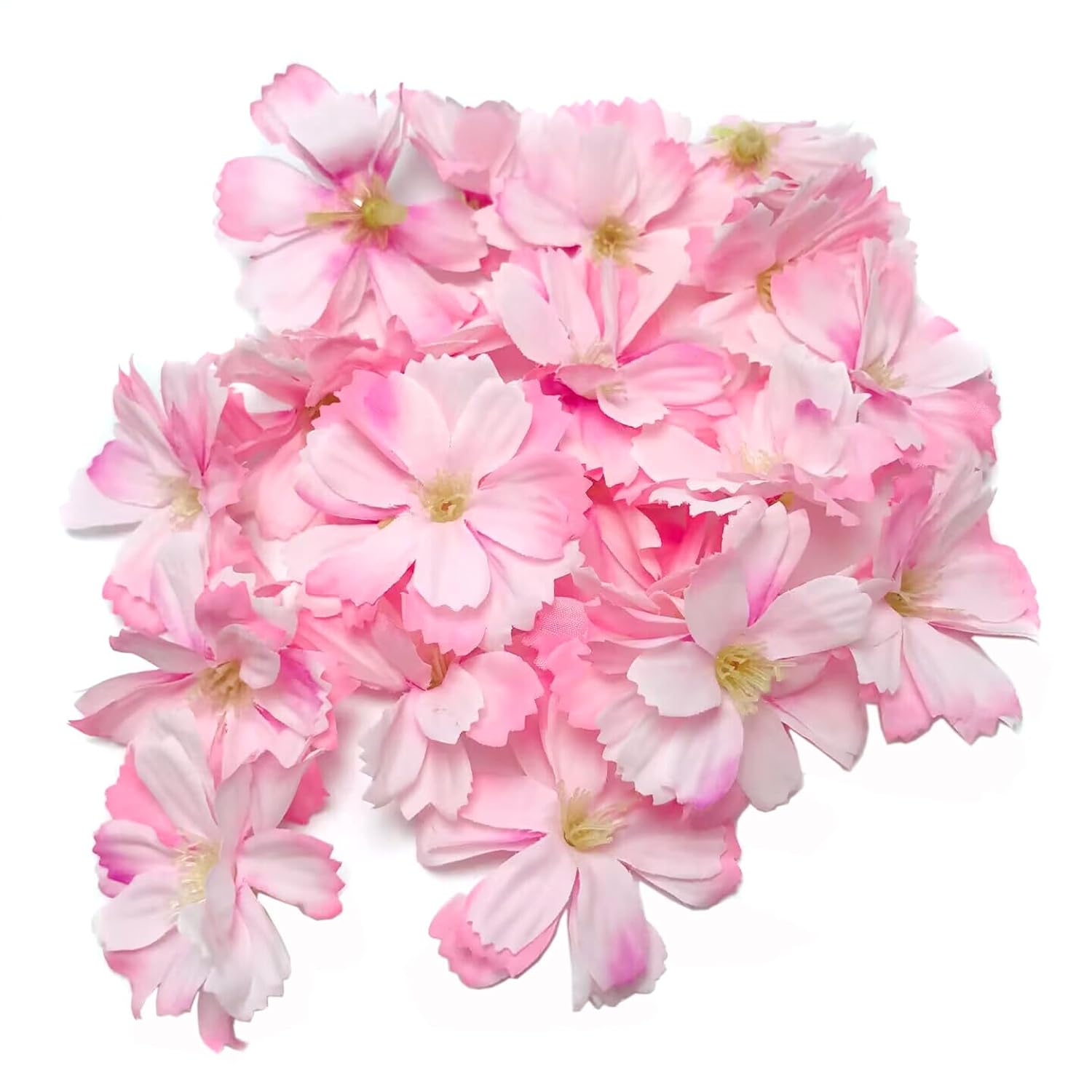 20Pcs Artificial Cherry Blossom Flowers Heads Pink Fake Faux Small Flowers Bulk Crafts Faux Flowers Heads For Diy Bridal Hair Clips Headbands Dress Accessories Wedding Party Decorative