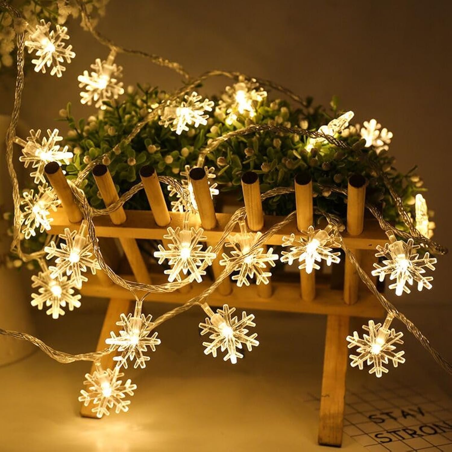 Snowflake Plug In String Lights, 10Ft 20 Led Fairy String Lights Warm White For Christmas Party Home Indoor Outdoor Deco