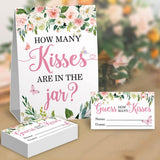 How Many Kisses Baby Shower Party Game Cards, Floral Butterfly Kisses Guessing Baby Showers Party Raffle Ticket, Bridal Shower Party Decorations Game Cards Kit (1 Standing Sign + 50 Guessing Cards)
