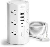 Power Strip Tower 12 Outlets 5 USB Ports 2 USB C 10FT Flat Plug Surge Protector Charging Station White