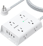 Surge Protector Power Strip 8 Wide Outlets 4 USB Ports 2 USB C 5FT Flat Plug Wall Mount White