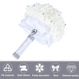 Wedding Bouquet Crystal Roses Bridesmaid Bouquet, Bridal Bouquet Artificial Flowers For Wedding, Party And Church (White)