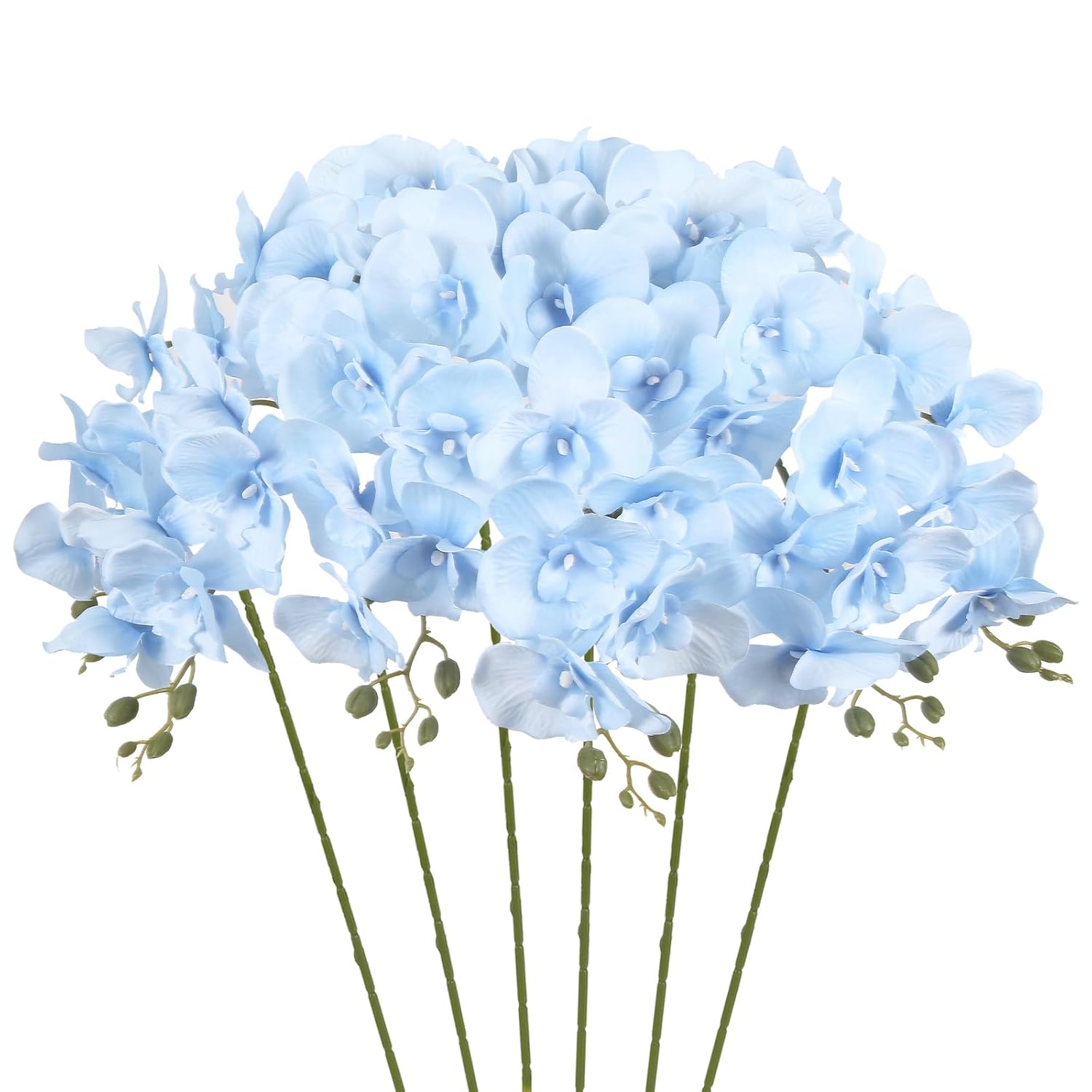 Light Blue Orchids Artificial Flowers 6Pcs Silk Orchids 35" Fake Orchid Stems Artificial Orchid That Look Real For Wedding Home Table Centerpieces Decor(Light Blue)