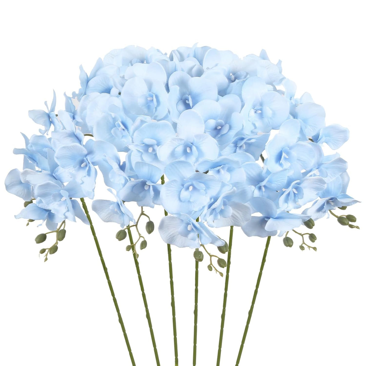 Light Blue Orchids Artificial Flowers 6Pcs Silk Orchids 35" Fake Orchid Stems Artificial Orchid That Look Real For Wedding Home Table Centerpieces Decor(Light Blue)
