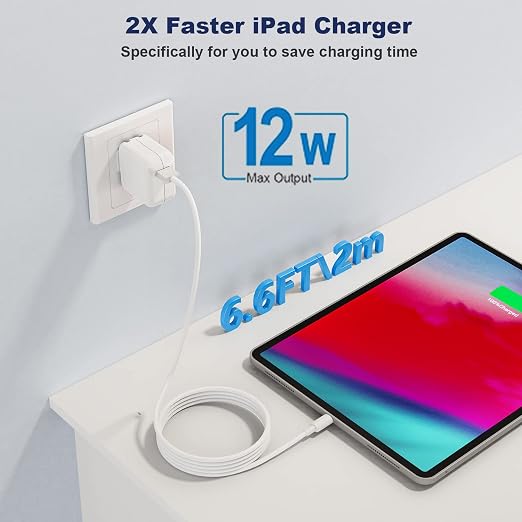 2 Pack 6FT USB to Lightning Cable with 12W Foldable Wall Charger for iPhone iPad
