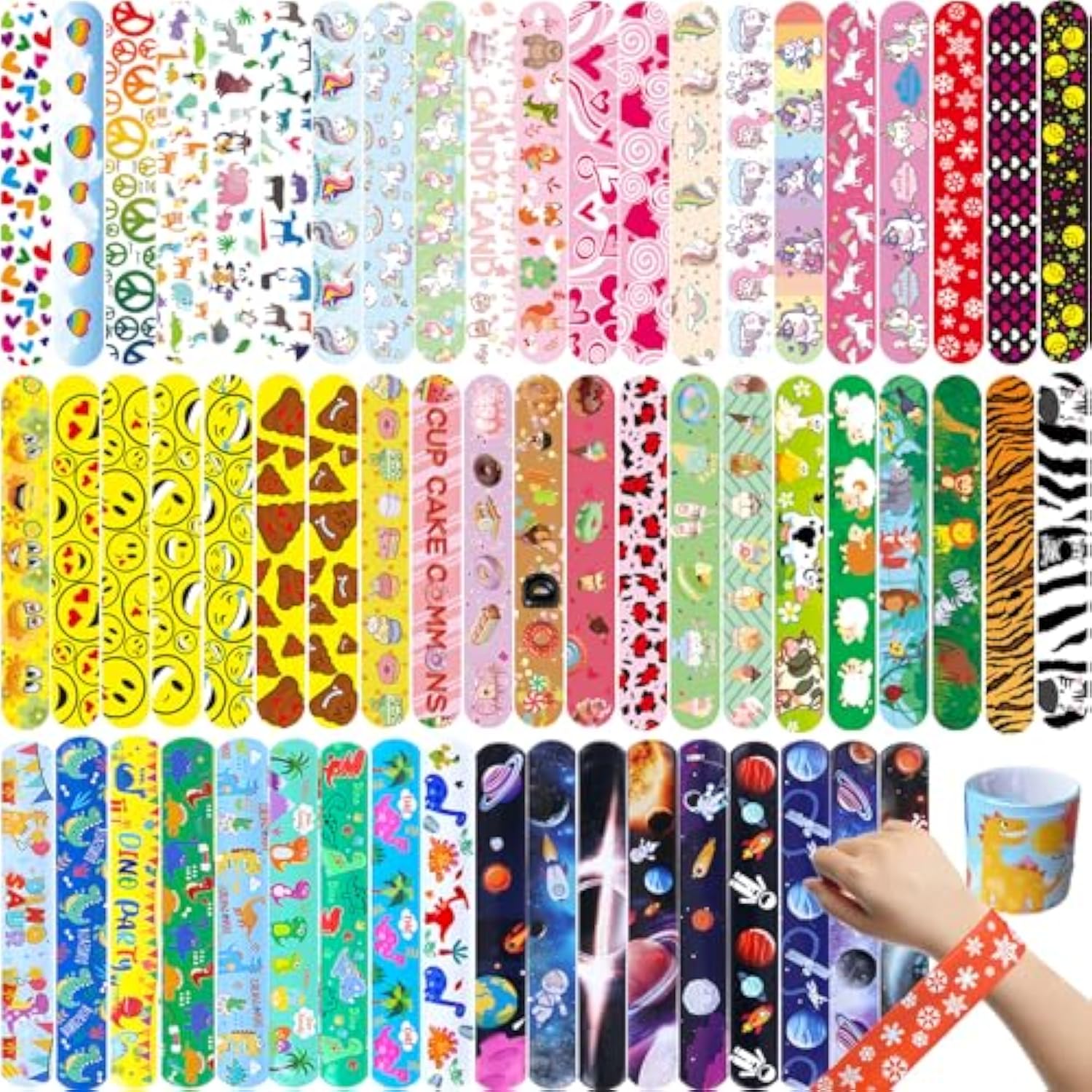 60 Pcs Slap Bracelets For Kids, Christmas Gifts Colorful Bulk Wristbands With Animals, Galaxy, Dinosaurs, Donut, Party Favors, Classroom Prizes Birthday Exchanging Gifts, Goodies Bag Stuffers Fillers