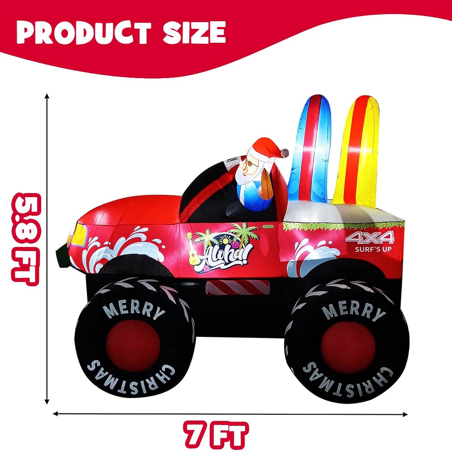 7Ft Long Inflatables Monster Truck Christmas Outdoor Decorations, Xmas Blow Up Santa Driving Monster Truck, Inflatable O