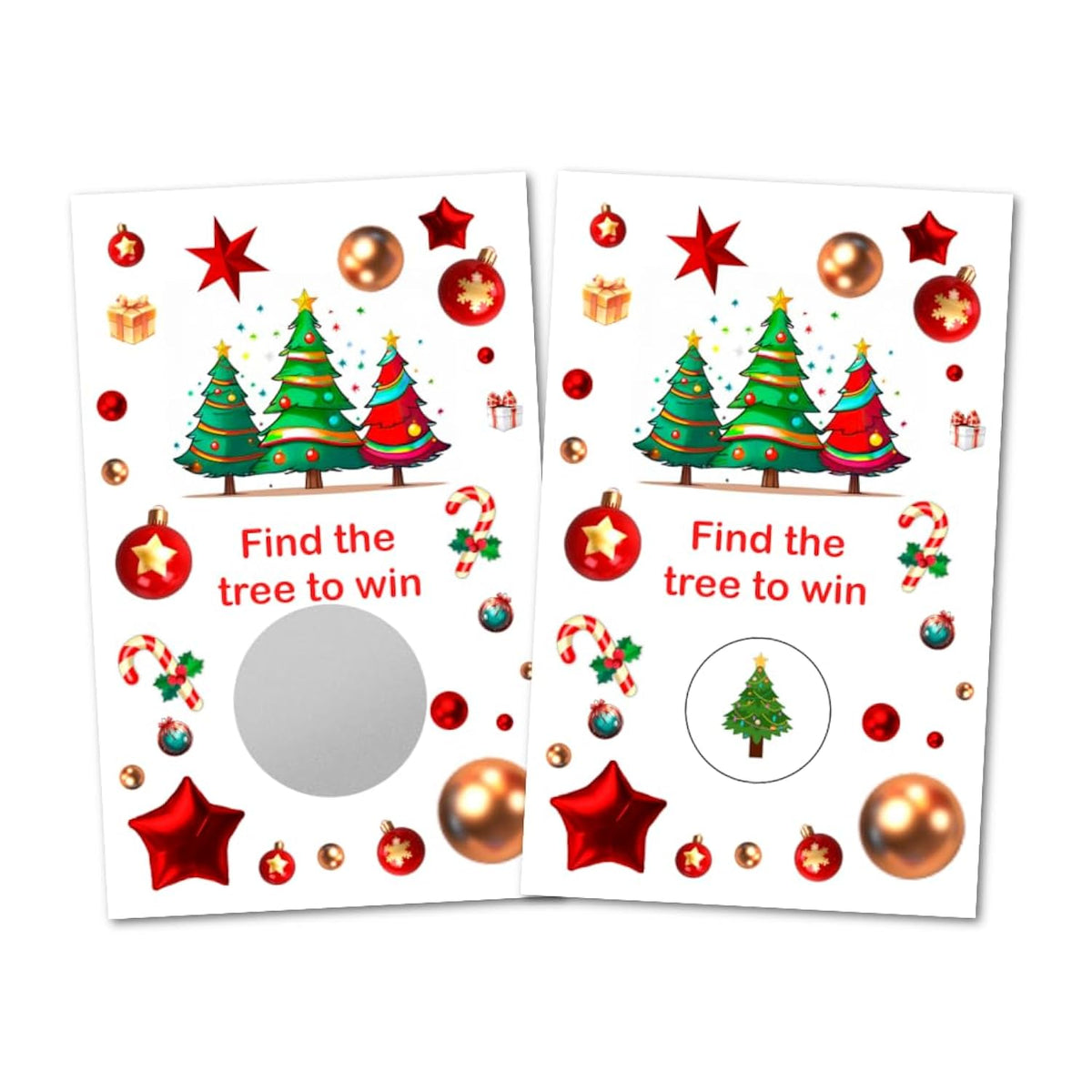 Tree Christmas Party Game Scratch Off, Find The Tree Easy To Play Silly Games, Fun Idea, Ice Breaker Activity. Raffle Cards, Set Of 40 Cards, Merry Christmas. Made In Usa