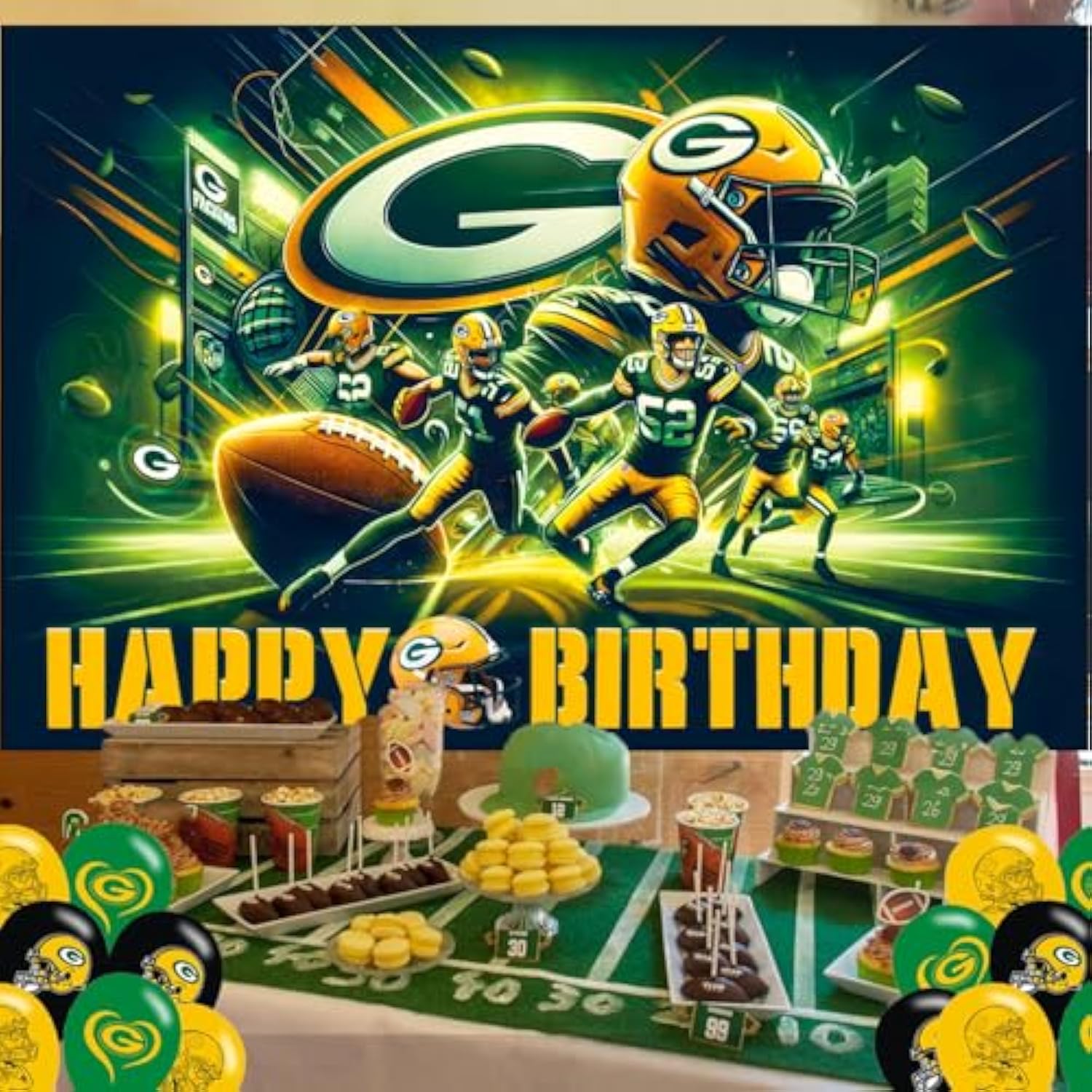 Packers Of Green Bay Birthday Party Supplies Backdrop 5X3 American Football Rugby Boys Kids Happy Birthday Background Photography Football Party Decorations Banner Photo Booth Props