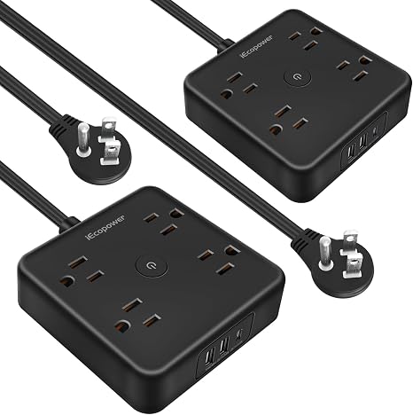 Ultra Flat Plug Power Strip 2 Pack 4 Outlets 3 USB Ports USB C 6FT Extension Cord Black