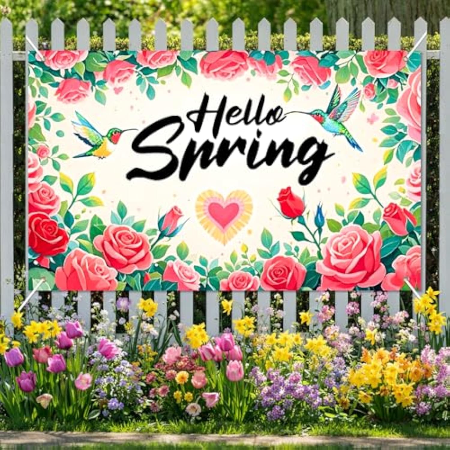 Hello Spring Banner Spring Decorative Backdrop For Spring Party Decorations Indoor Outdoor Home Use 71 * 43Inchs Floral Rose Welcome Spring Summer Banner Photo Booth Background