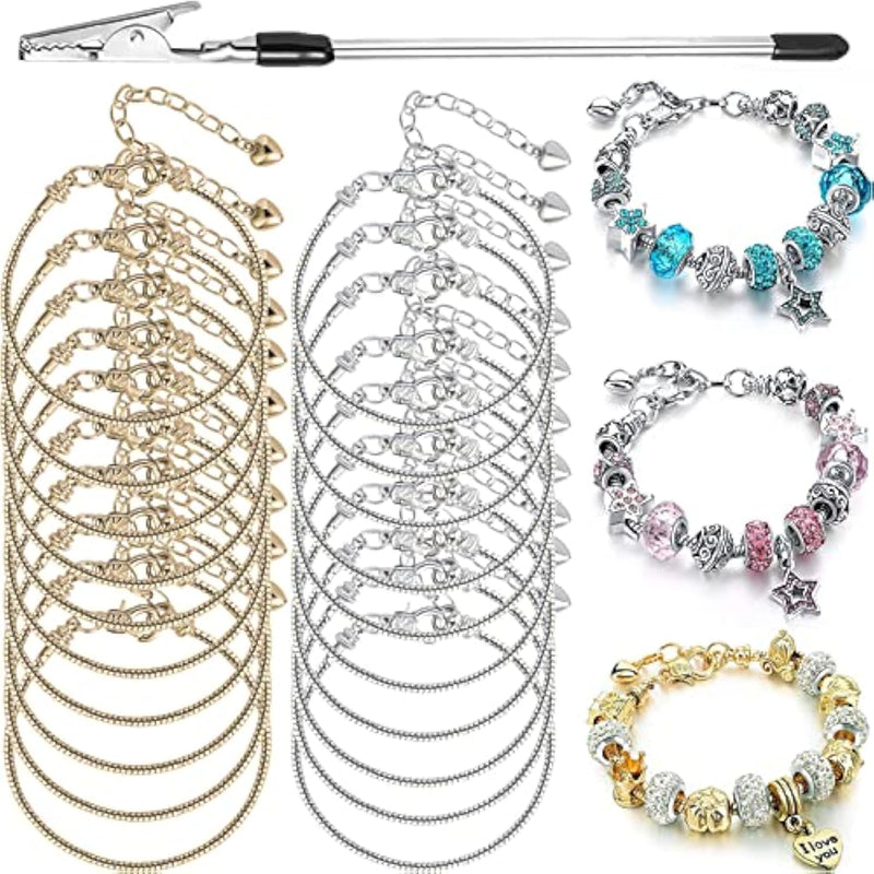 20 Pieces Snake Chain Charm Bracelet With Bracelet Helper Adjustable Snake Charm Bracelet Chains With Heart Lobster Clasp Extender Chain Diy Bracelet Chain For Women Jewelry Making Gifts Supplies