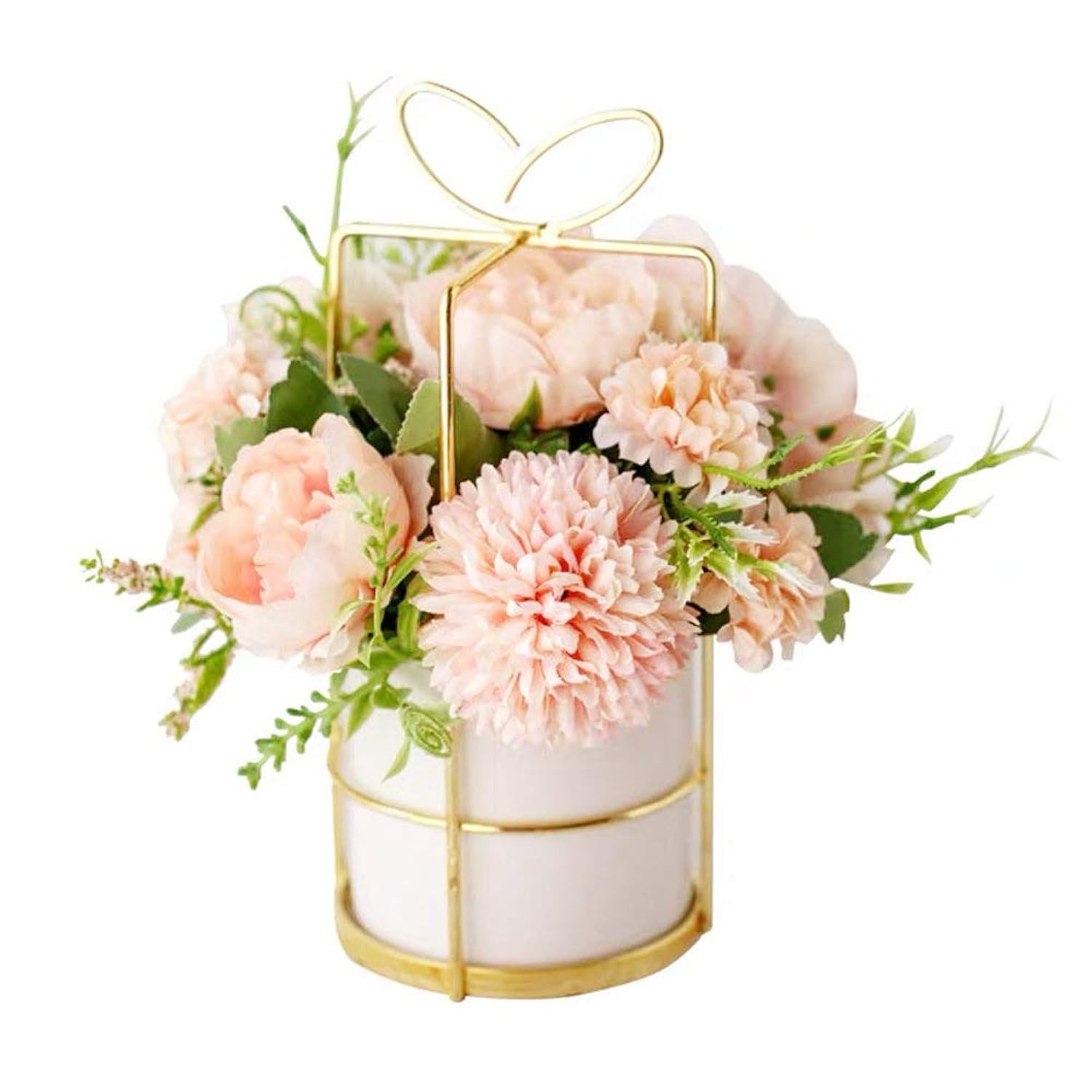 Fake Artificial Flowers In Vase Faux Peony Silk Hydrangea Flower Centerpieces Décor For Wedding Table Decoration(Pink In Gold)
