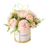 Fake Artificial Flowers In Vase Faux Peony Silk Hydrangea Flower Centerpieces Décor For Wedding Table Decoration(Pink In Gold)