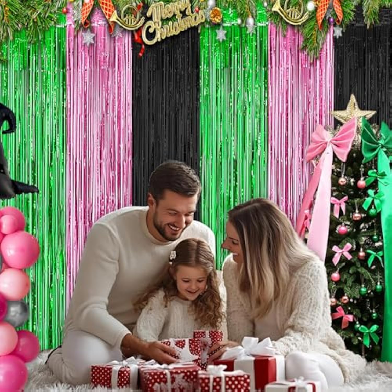Pink Green Black Foil Fringe Curtains 2 Pack 3.28x6.56ft Party Backdrop