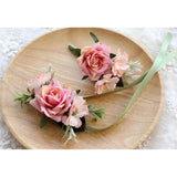 Artificial Rose Boutonniere And Corsage Set Rose Silk Flower For Wedding Prom Party, Pink
