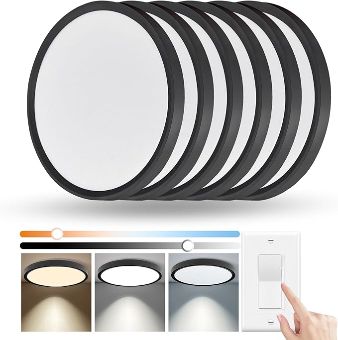 6 Pack 12 Inch Dimmable LED Flush Mount Ceiling Lights 24W 2640LM Black