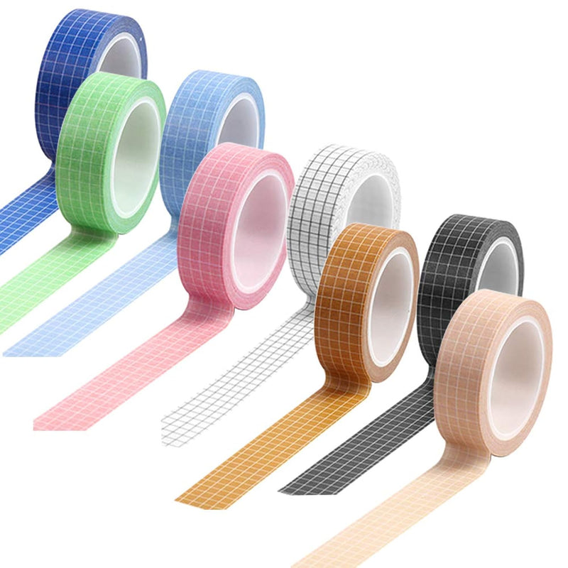 Washi Tape Set, 8 Rolls Grid Washi Tape Decorative Grid Writable Paper Tape, W