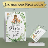 How Many Kisses Game (1 Standing Sign + 50 Guessing Cards)?Woodland Animal Theme?Baby Shower Sign