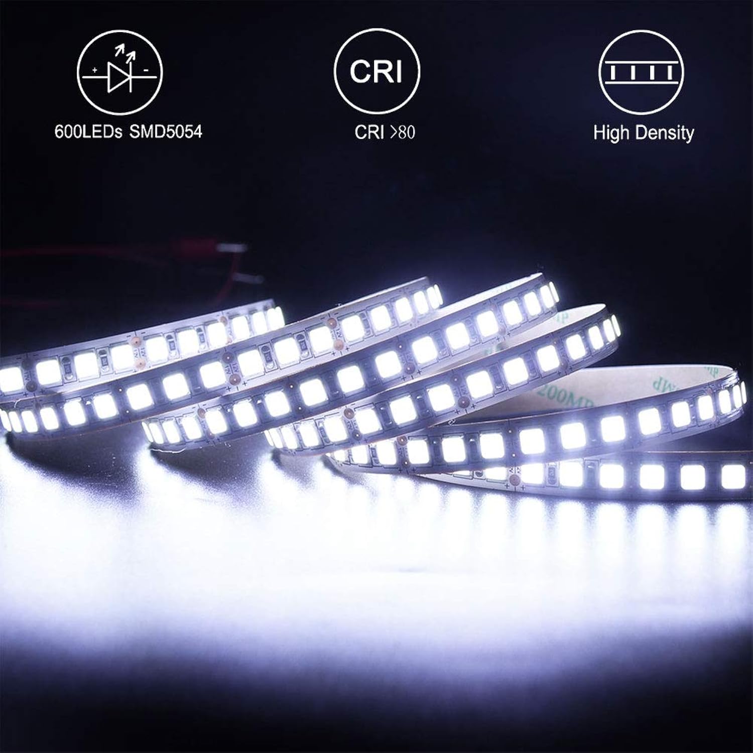 Led Light Strip, 16.4Ft 600 Units Smd 5054 Leds(5050 Upgraded), 16000Lm Cold White 6500K 12V Dc Waterproof Ip65 Light Strips, Led Ribbon, Diy Christmas Home Kitchen Indoor Party Decoration