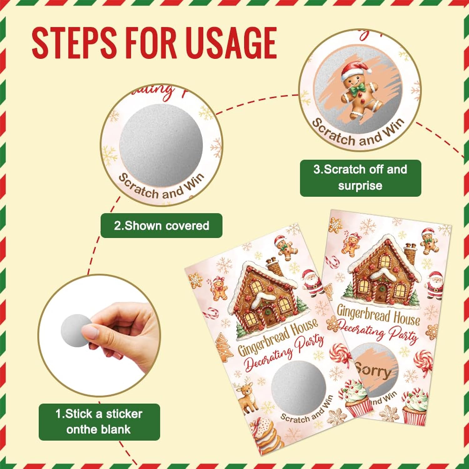 50 Pack Merry Christmas Scratch Off Game Cards, Gingerbread House Scratch Cards For Christmas Bachelorette Winter Birthday Party Ice Breaker Activity Baby Shower Enterprises Raffle Tickets