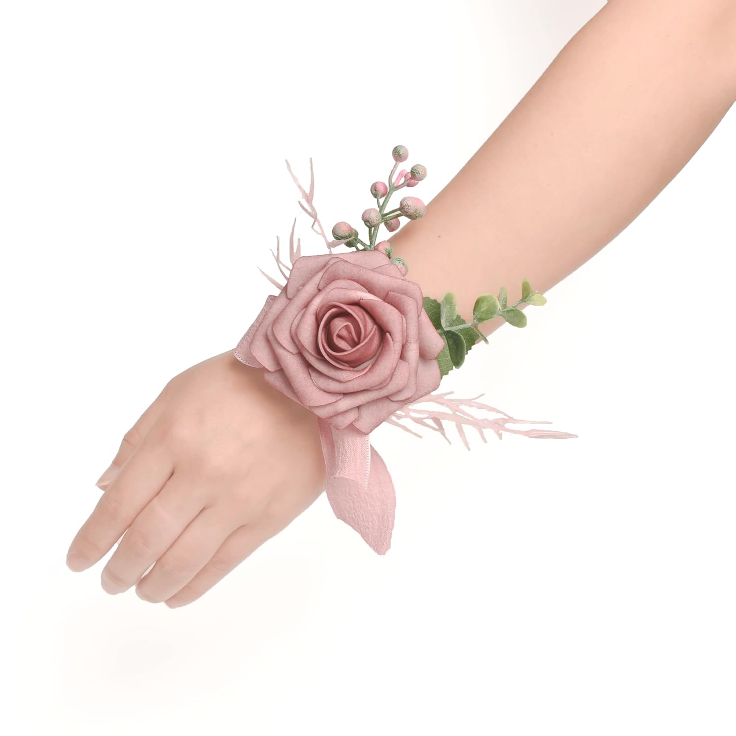 Dusty Rose Wrist Corsage Set Of 6 For Wedding Prom Party, Artificial Flower Wrist Corsage Bracelets, Homecoming Corsage Wristlet, Corsage Flowers For Bride, Bridesmaid, Girls