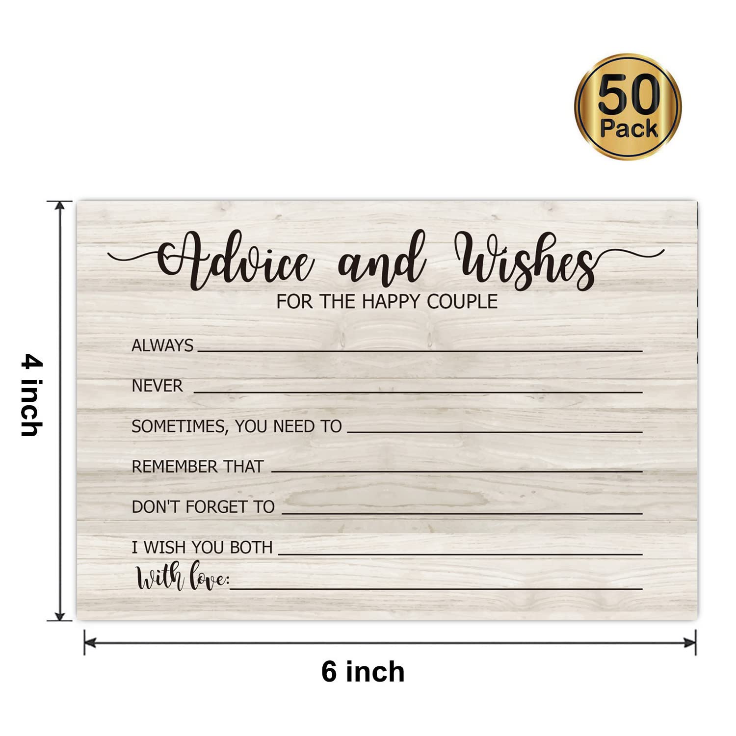 50 Wedding Advice And Wishes Cards, For Bride And Groom Weddings, Brida Shower Activity, Advice And Wishes For The Happy Couple (4" X 6")