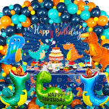 140 Pcs Dinosaur Birthday Party Decorations, Blue Dinosaur Party Decorations For Boys Girls Kids Includes Balloons, Customized Backdrop, Tablecloth For Baby Shower Decorations