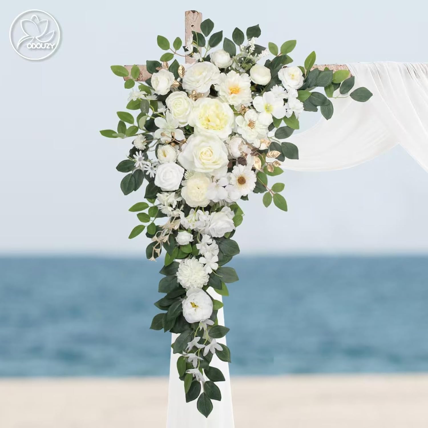 Wedding Arch Flowers,Artificial Flower Arch Decor,2Pcs Artificial Flower Arrangement For Wedding Decor Reception Backdrop Floral Decorations (White)