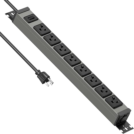 Heavy Duty 20A Metal Power Strip 8 Outlets 1200J Surge Protector 12AWG 6FT