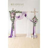 Deluxe Purple Artificial Wedding Arch Flowers With Drapes Kit-Pack Of 5, 2Pcs Flower Arrangements 3Pcs Hanging Sheer Drapes Blue Ceremony Arbor Reception Backdrop Rose Floral Decorations.