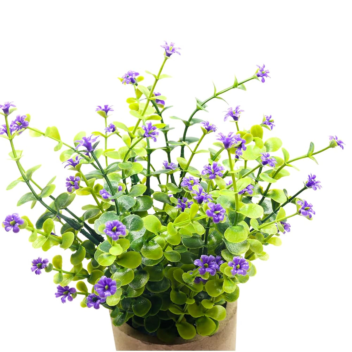 Artificial Mini Potted Plants Fake Plastic Milan Flower For Farmhouse Living Room Bathroom Office Desk Shelf Home Greenery Decoration (Purple)