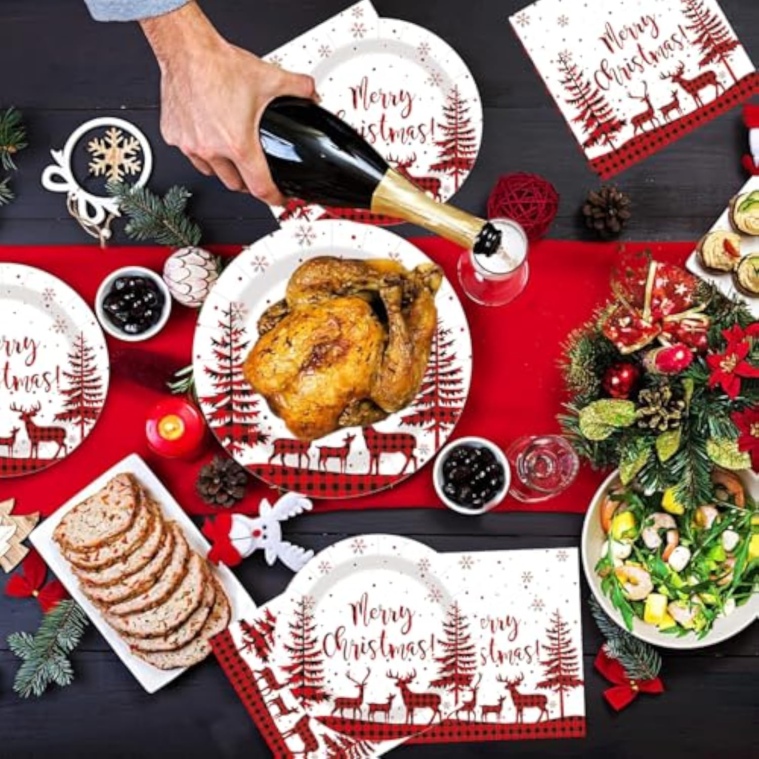 White Christmas Paper Plates Napkins Party Decorations Christmas Tree Elk Theme Party Supplies Disposable Paper Tableware For Decorations For Happy New Year Holiday