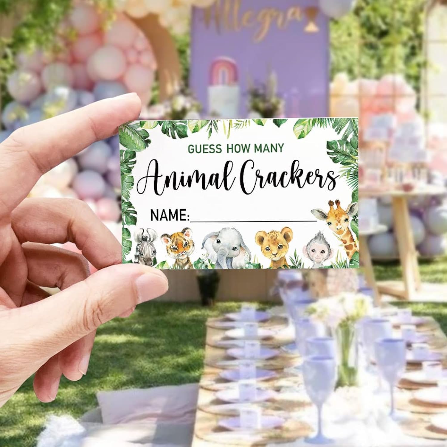 Guessing Animal Crackers Baby Shower Party Game Cards, Safari Jungle Zoo Animals Baby Shower Raffle Insert Ticket, Baby Showers Party Decorations Game Cards Kit (1 Standing Sign + 50 Guessing Cards)