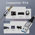 6 Ft Usb To 3.5Mm Audio Jack Adapter?Usb 2.0 To 3.5Mm Aux Stereo Audio Cord?Compatibility With Laptop, Speaker, Support Windows?Not Applicable To Charging And Mp3, Truck, Tv Usb Ports (6Ft, Grey)
