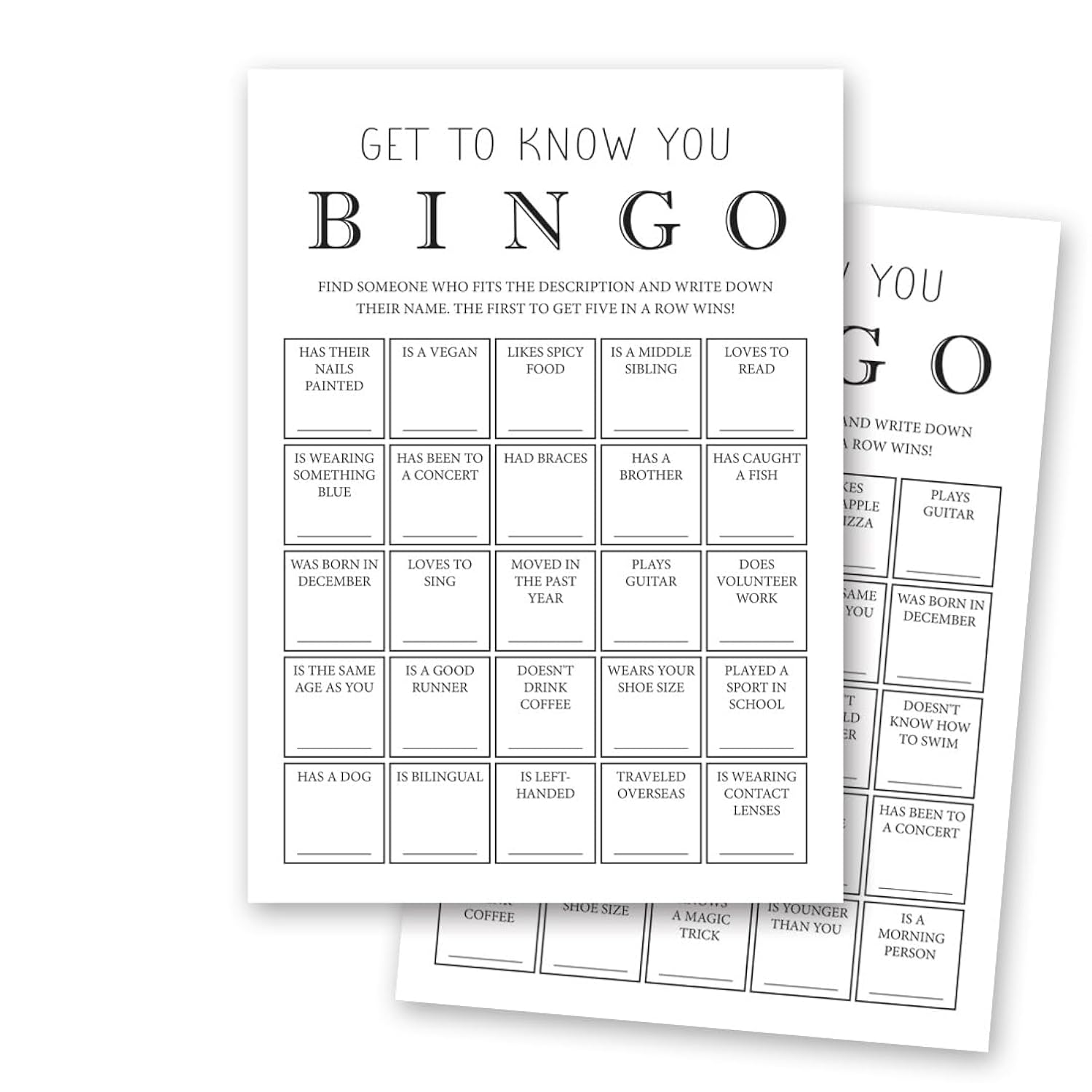 Get To Know You Bingo Cards, Find Someone Icebreaker Game - Set Of 30