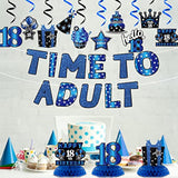 26Pcs 18th Birthday Decorations, Blue & Black Banner, Swirls & Honeycomb Centerpieces