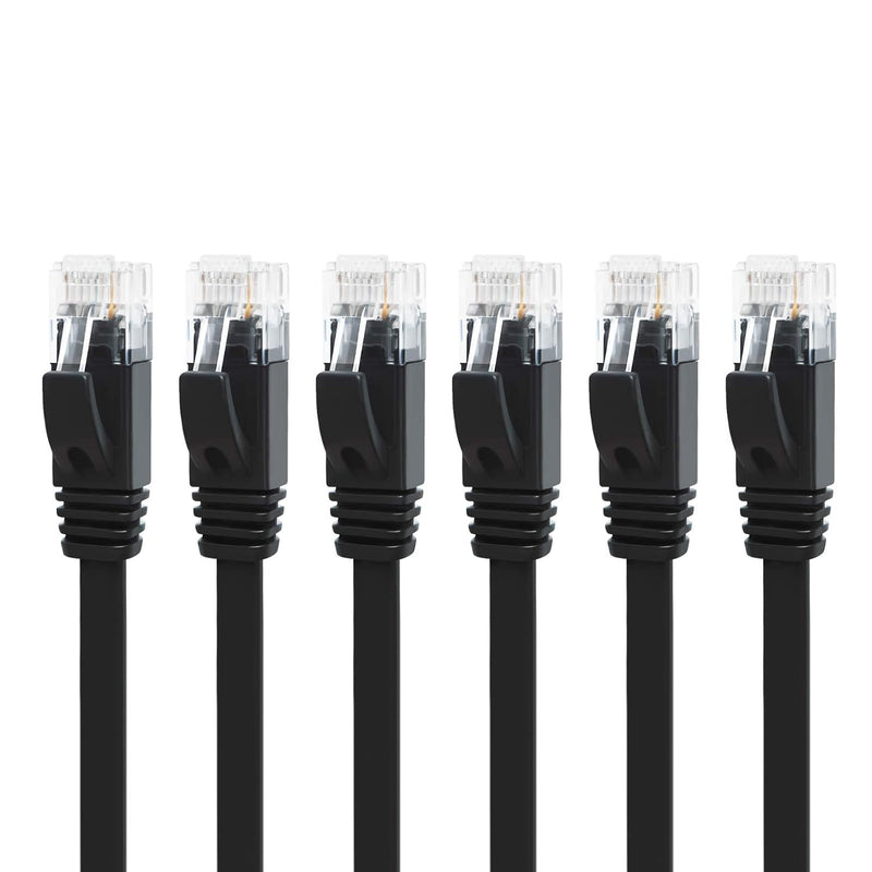 Cat 6 Ethernet Cable 10Ft 6-Pack Black, High Speed Solid Flat Cat6 Gigabit Int