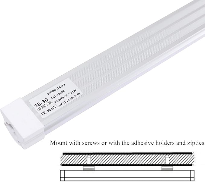 12 Inch LED Under Cabinet Light 1200LM 6000K T8 Integrated Tube Fixture with On Off Switch
