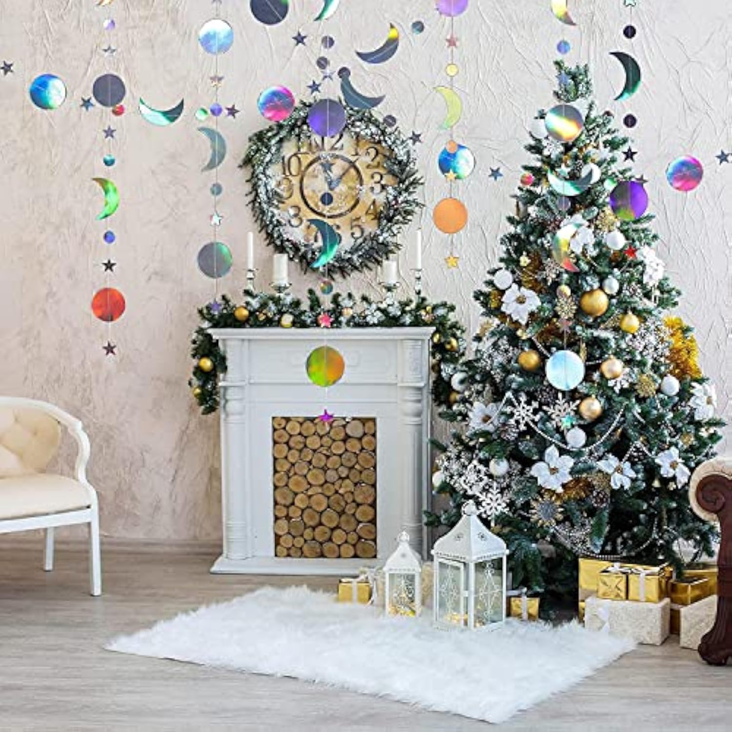 Ramadan Star Moon Garland Iridescent Hanging Streamers Crescent Decoration Kit