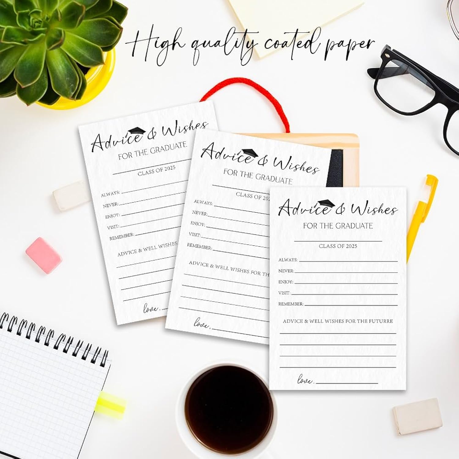 Graduation Advice & Wishes Cards Set - Classic Minimal Bachelor Hat Fill In Style Wishes & Advice Cards For Graduate, Grad Celebration Gift, Party Activity Decoration (30Pcs) - A05