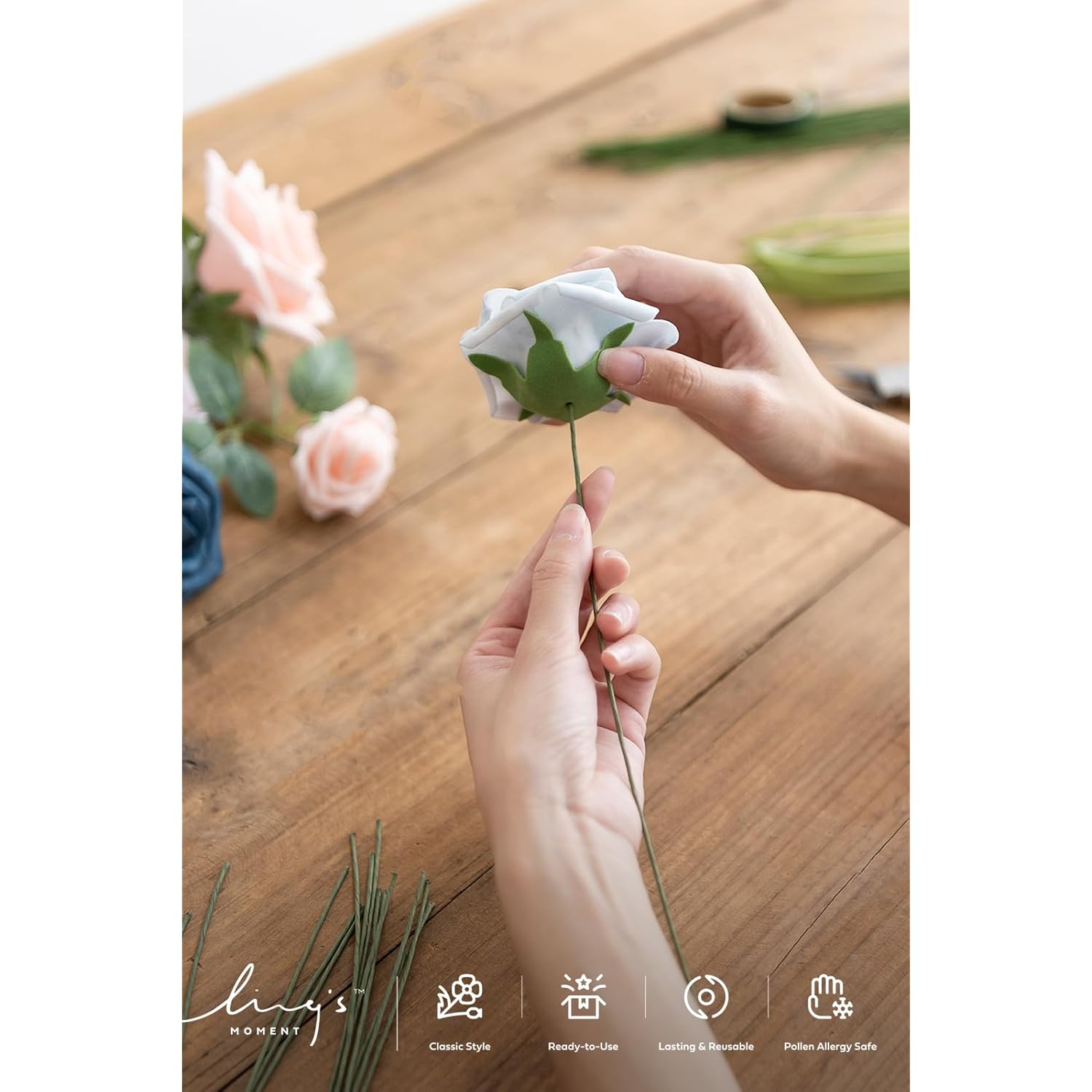 Diy Tools Set For Wedding, 3 Kinds Of Accessories Include 100Pcs Artificial Stems, 100Pcs Flower Craft Wires And 20Ft Tubing For Wedding Bridal Flower Diy And Floral Arrangement