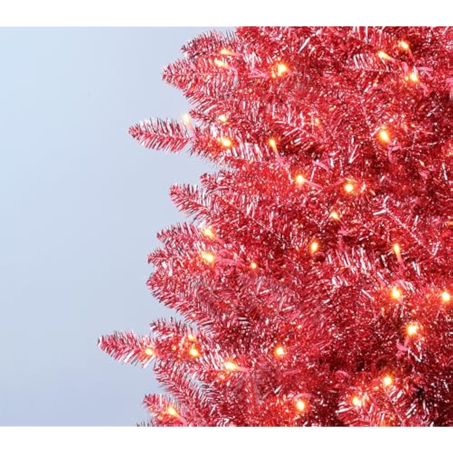 Martha Stewart Tinsel Pre-Lit Artificial Christmas Tree, 7 Ft, Clear Lights, Pink - Led…