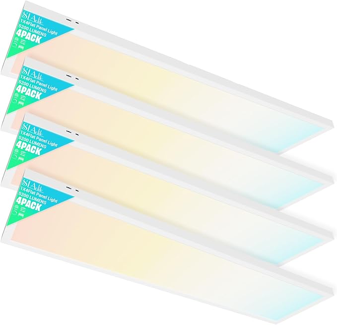 4 Pack 1x4 LED Flat Panel Ceiling Lights 5200LM 5CCT Dimmable Surface Mount Fixtures