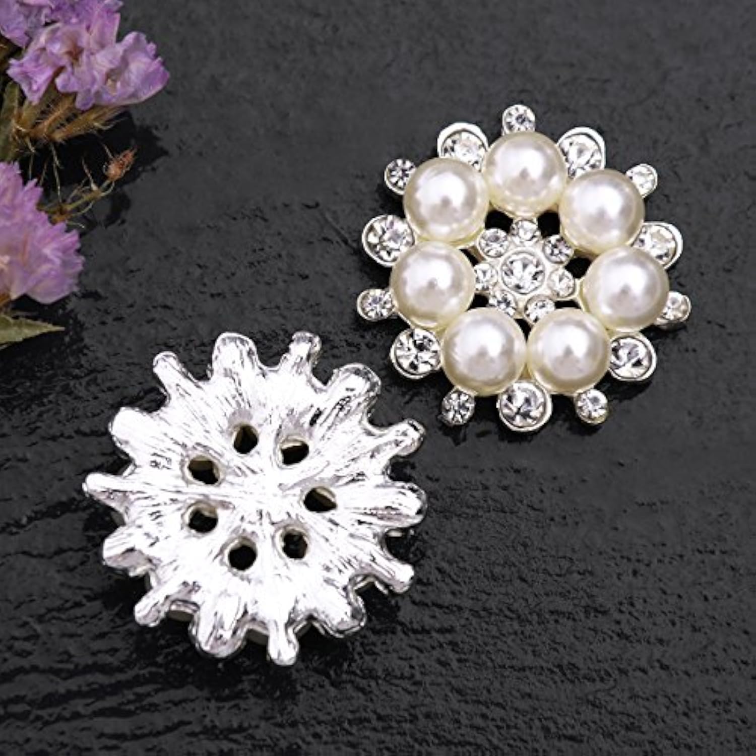 10 Pieces Pearl Rhinestone Buttons, Faux Pearl Snowflake Rhinestones B