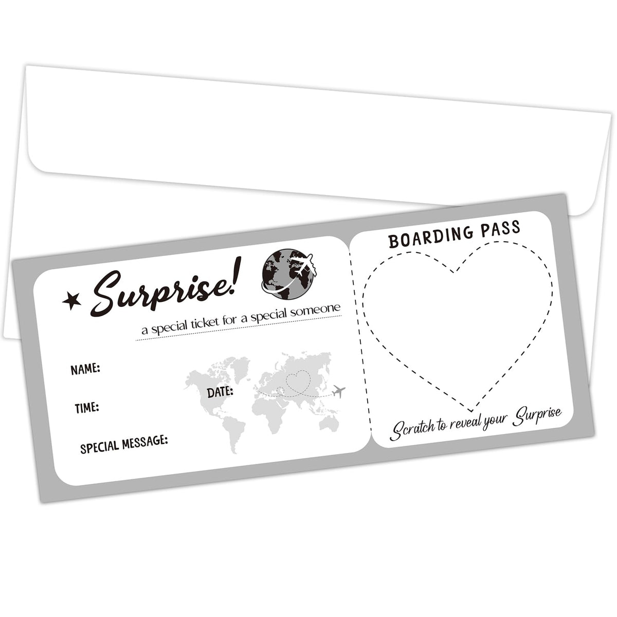 Surprise Trip Reveal Ideas Boarding Pass Ticket With Envelopes, 5 Set 3.5"X8"Gray Travel Ticket Gift, Special For Holiday Birthday Valentine'S Day Christmas Wedding Gift Card-005/5